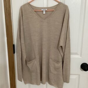Denim&Co Women's V-Neck Sweater Tan 1X New
